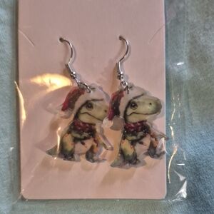 Dinosaur Christmas Earrings